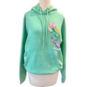 Care Bears Mint Green Pullover Colorful Nostalgia Hoodie Front Pocket Small